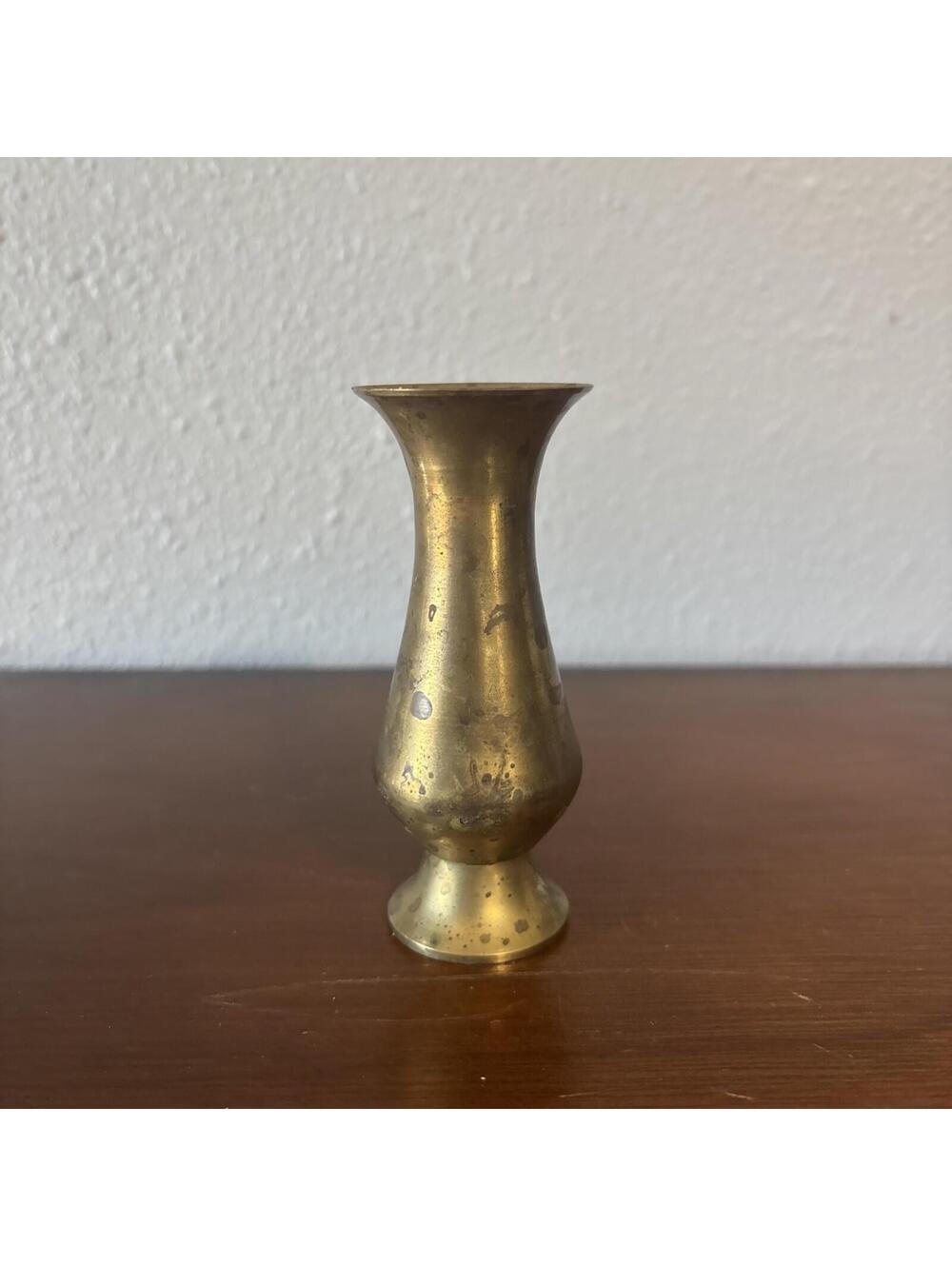 Miniature Brass Vase Made In India 4” Tall Vintage